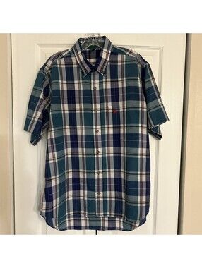 KNIGHTS OF ROUND TABLE Men's X-LARGE Dress/Casual Shirt Green/Blue Plaid
